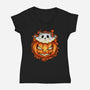 Cat In Pumpkin-Womens-V-Neck-Tee-nickzzarto