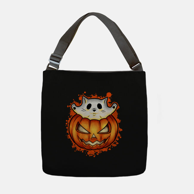 Cat In Pumpkin-None-Adjustable Tote-Bag-nickzzarto