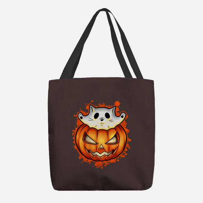 Cat In Pumpkin-None-Basic Tote-Bag-nickzzarto