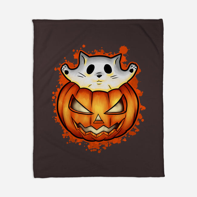 Cat In Pumpkin-None-Fleece-Blanket-nickzzarto