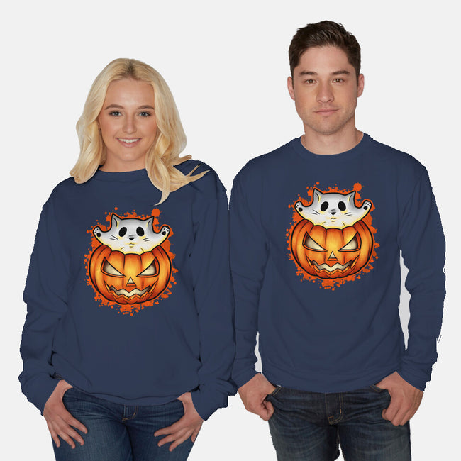 Cat In Pumpkin-Unisex-Crew Neck-Sweatshirt-nickzzarto