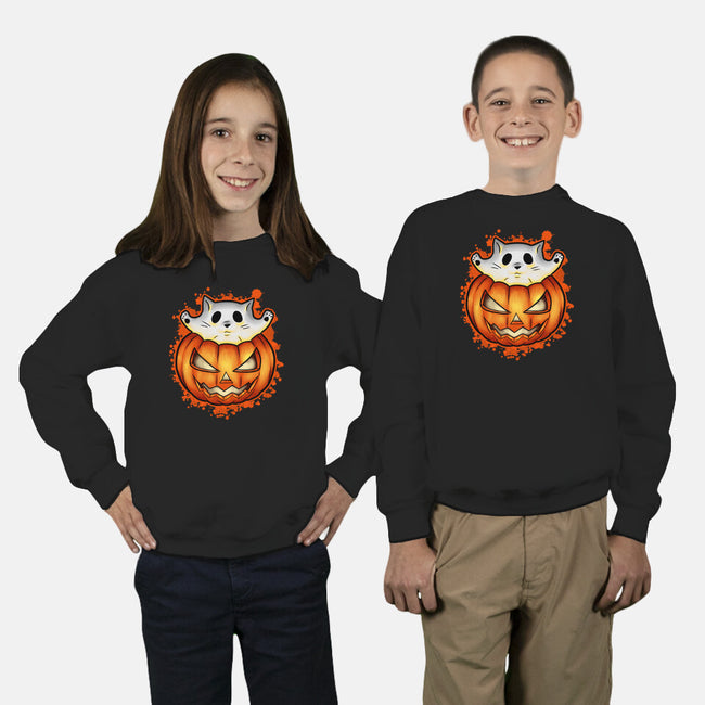 Cat In Pumpkin-Youth-Crew Neck-Sweatshirt-nickzzarto