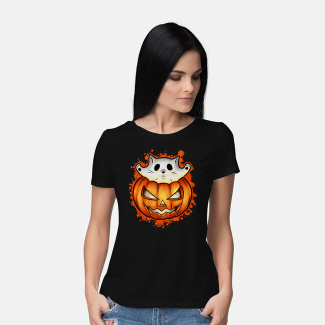 Cat In Pumpkin-Womens-Basic-Tee-nickzzarto
