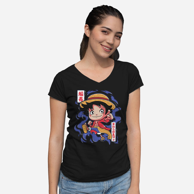 Luffy King Of The Pirates-Womens-V-Neck-Tee-Ca Mask