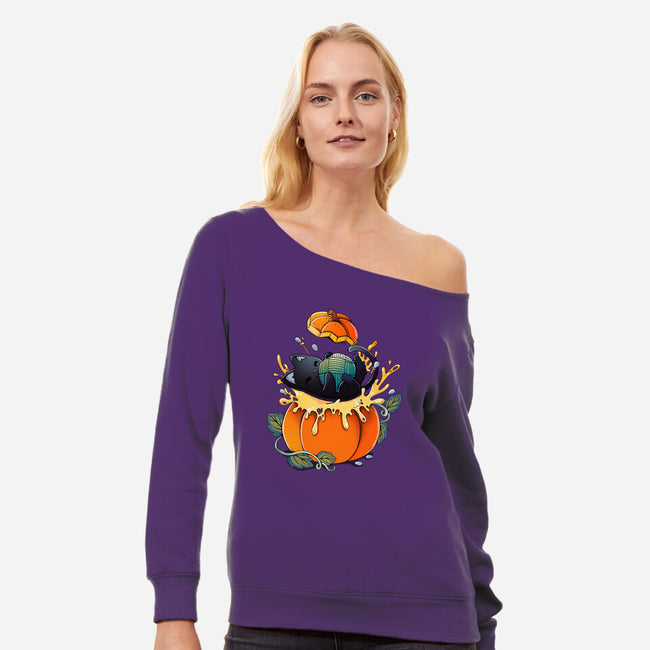 Pumpkin Kitty-Womens-Off Shoulder-Sweatshirt-Vallina84