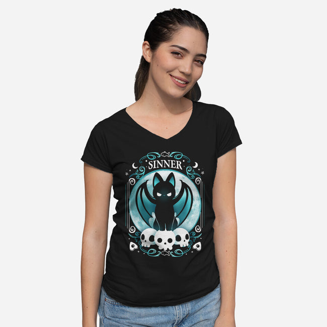 Sinner Cat-Womens-V-Neck-Tee-Vallina84