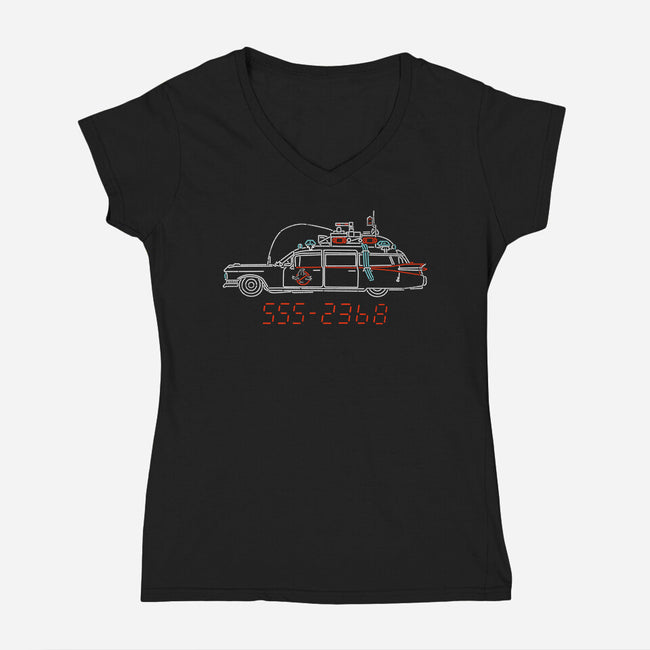 Who You Gonna Call Car-Womens-V-Neck-Tee-rocketman_art