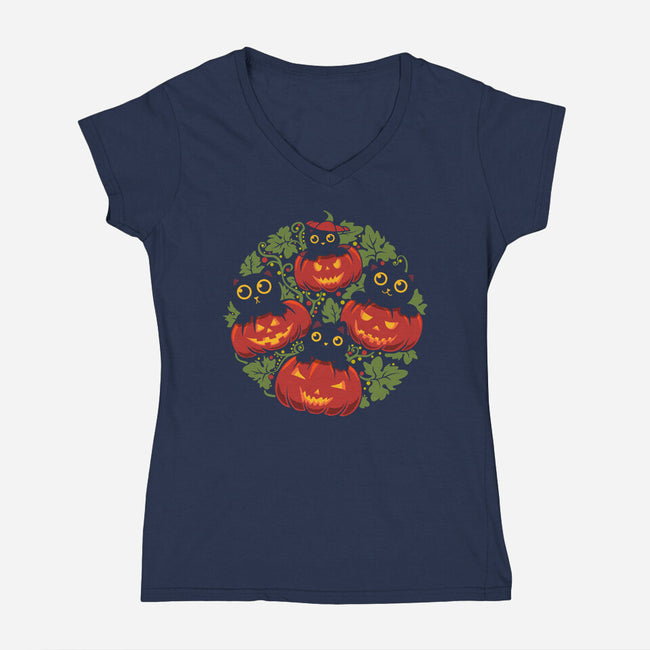 Pumpkin Kitten Family-Womens-V-Neck-Tee-erion_designs