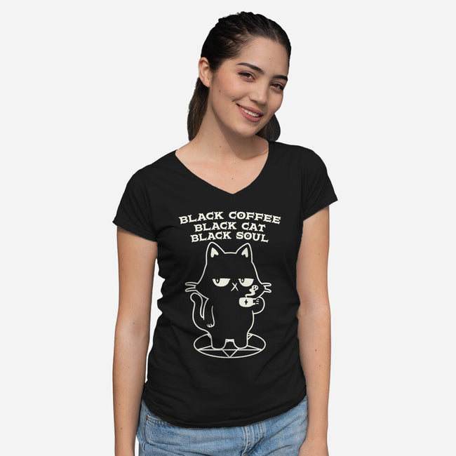 Black Cat Black Soul-Womens-V-Neck-Tee-tobefonseca