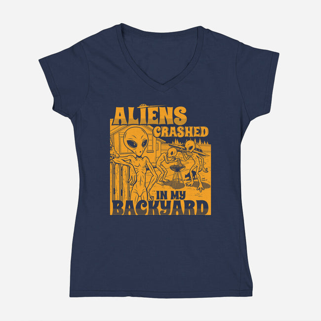 Aliens Crashed In My Backyard-Womens-V-Neck-Tee-Boggs Nicolas