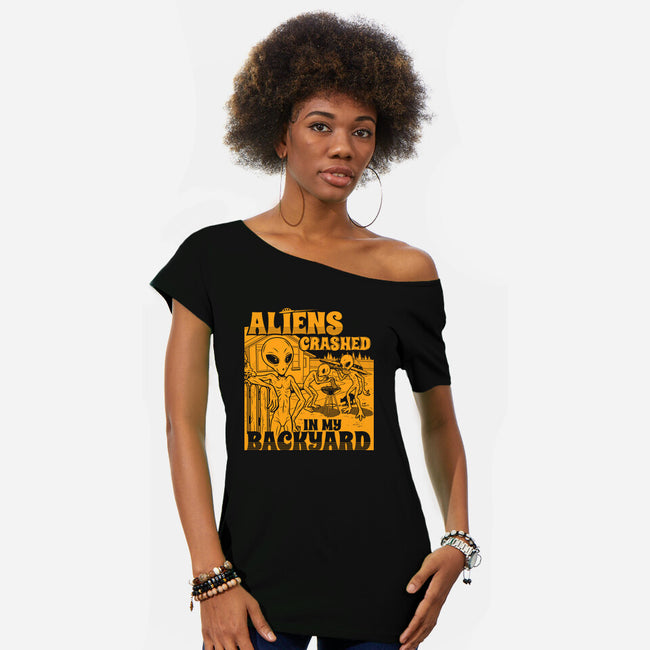 Aliens Crashed In My Backyard-Womens-Off Shoulder-Tee-Boggs Nicolas