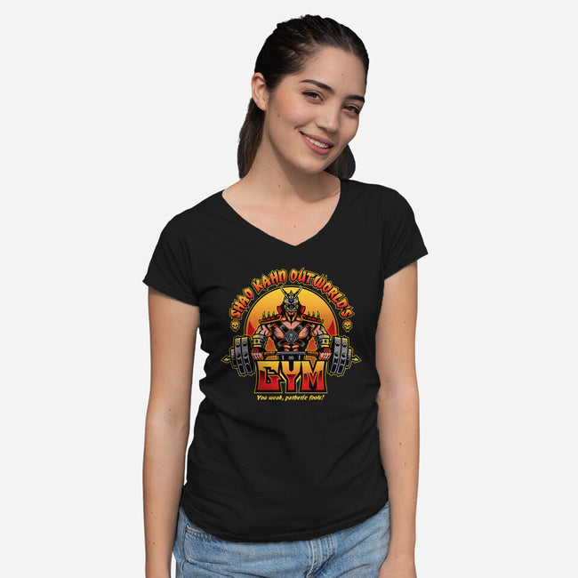 Outworld's Gym-Womens-V-Neck-Tee-demonigote