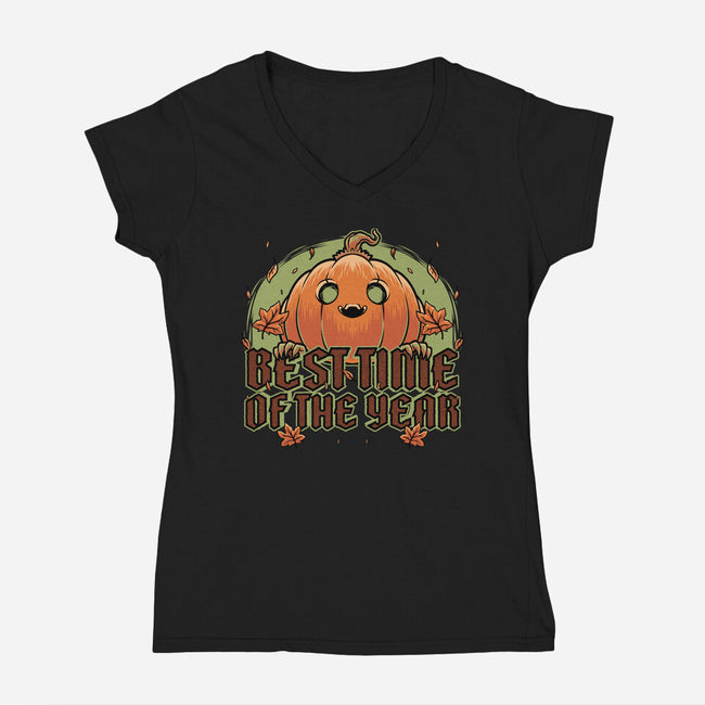 Pumpkin Autumn Halloween-Womens-V-Neck-Tee-Studio Mootant