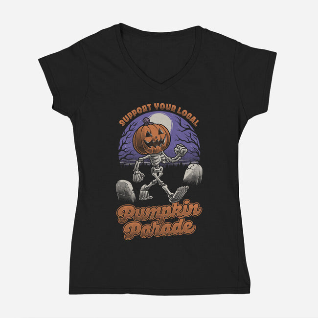 Halloween Pumpkin Parade-Womens-V-Neck-Tee-Studio Mootant