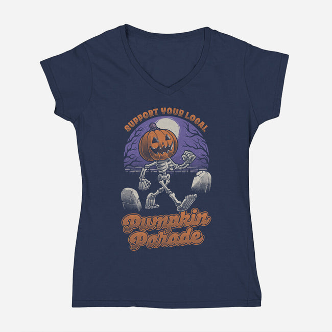 Halloween Pumpkin Parade-Womens-V-Neck-Tee-Studio Mootant