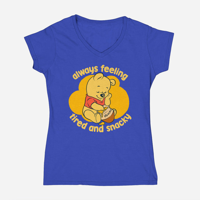 Cute Tired Snacky Bear-Womens-V-Neck-Tee-Studio Mootant