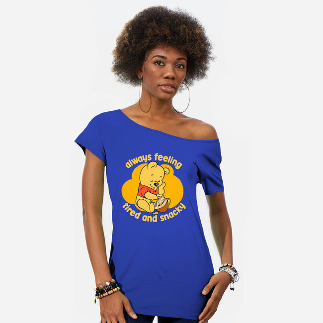 Cute Tired Snacky Bear-Womens-Off Shoulder-Tee-Studio Mootant