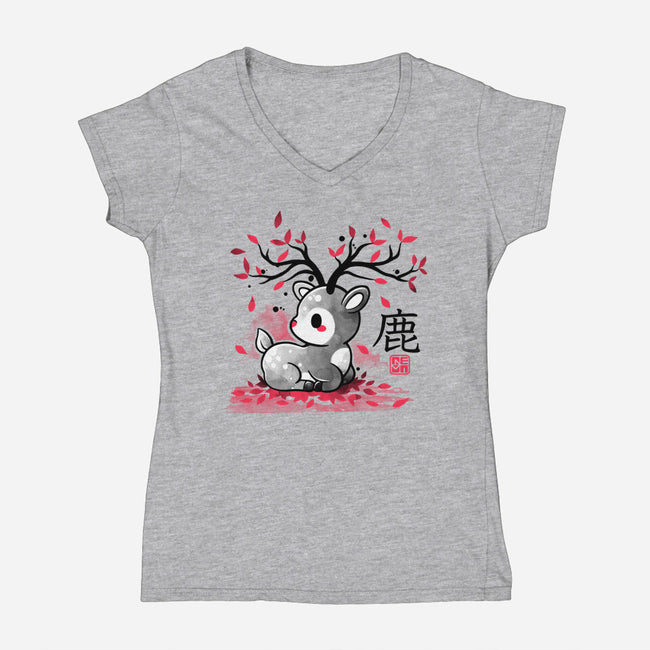 Japanese Deer In Autumn-Womens-V-Neck-Tee-NemiMakeit