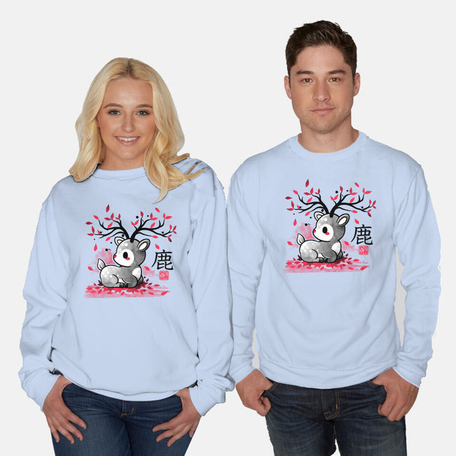 Japanese Deer In Autumn-Unisex-Crew Neck-Sweatshirt-NemiMakeit