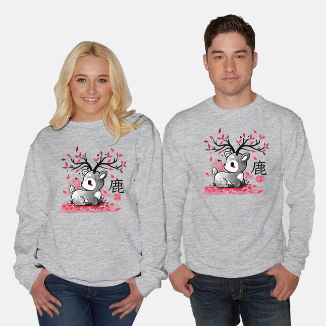 Japanese Deer In Autumn-Unisex-Crew Neck-Sweatshirt-NemiMakeit