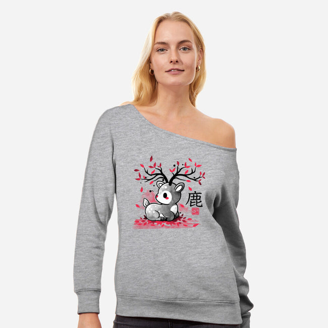 Japanese Deer In Autumn-Womens-Off Shoulder-Sweatshirt-NemiMakeit