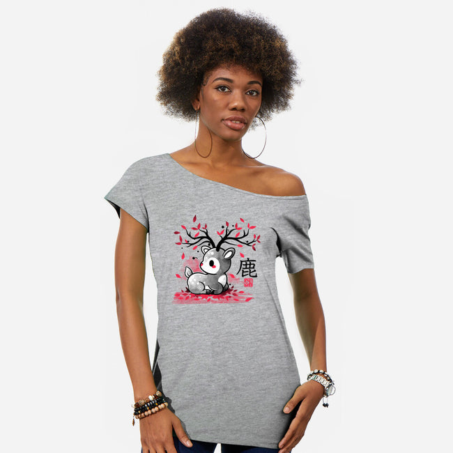 Japanese Deer In Autumn-Womens-Off Shoulder-Tee-NemiMakeit