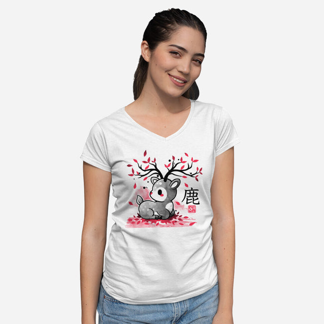 Japanese Deer In Autumn-Womens-V-Neck-Tee-NemiMakeit