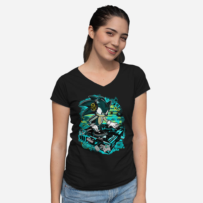 Speedin And Spinnin-Womens-V-Neck-Tee-sonicdude242