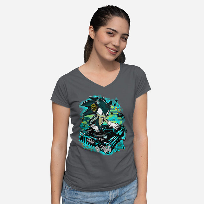 Speedin And Spinnin-Womens-V-Neck-Tee-sonicdude242