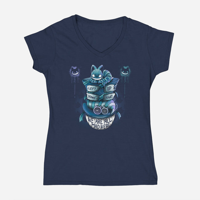 Cheshire Hatter-Womens-V-Neck-Tee-Vallina84