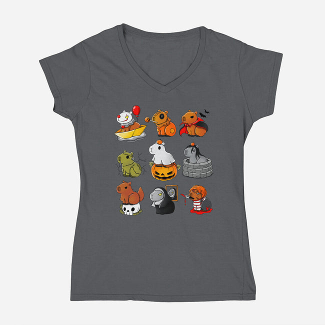 Horror Capybara-Womens-V-Neck-Tee-Vallina84