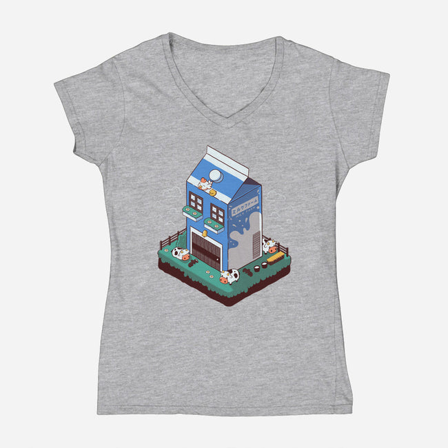 Milk Farm Kawaii Game-Womens-V-Neck-Tee-tobefonseca