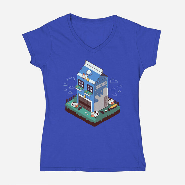 Milk Farm Kawaii Game-Womens-V-Neck-Tee-tobefonseca