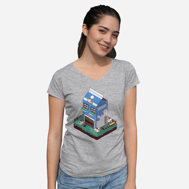 Milk Farm Kawaii Game-Womens-V-Neck-Tee-tobefonseca