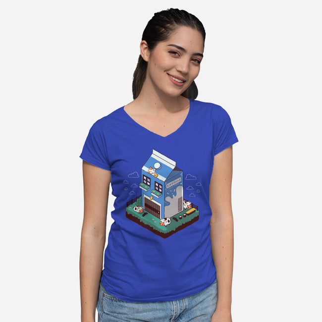 Milk Farm Kawaii Game-Womens-V-Neck-Tee-tobefonseca