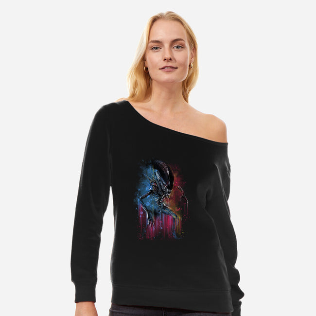 Alien Watercolor-Womens-Off Shoulder-Sweatshirt-zascanauta
