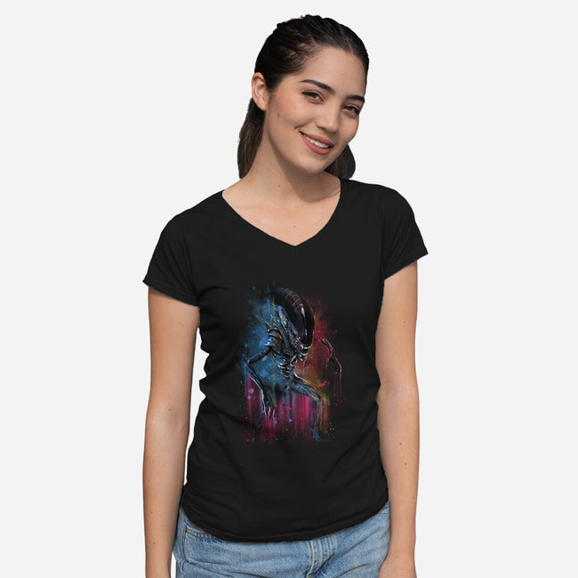 Alien Watercolor-Womens-V-Neck-Tee-zascanauta