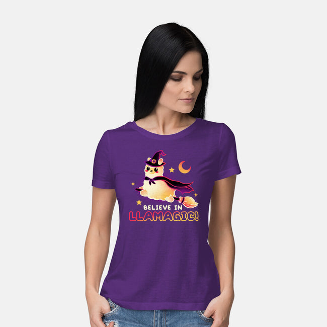 Believe In llamagic-Womens-Basic-Tee-NemiMakeit