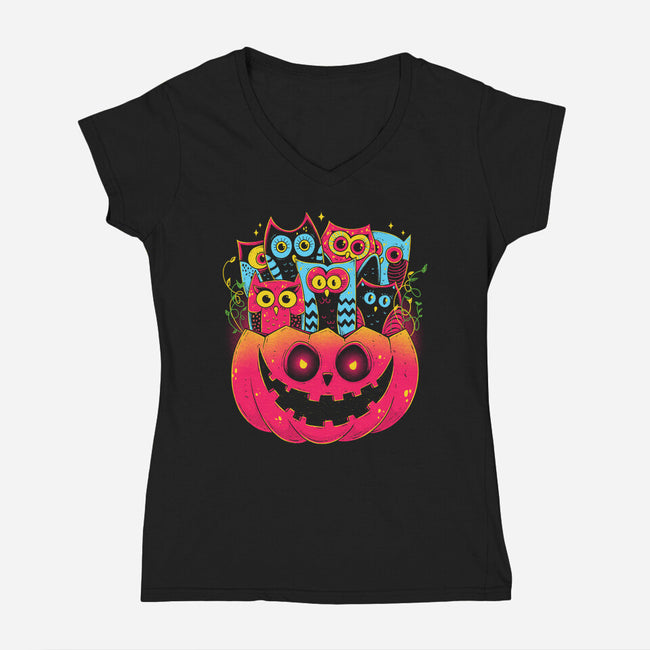 A Bowl Full Of Owls-Womens-V-Neck-Tee-GODZILLARGE