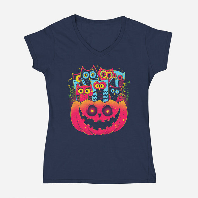 A Bowl Full Of Owls-Womens-V-Neck-Tee-GODZILLARGE