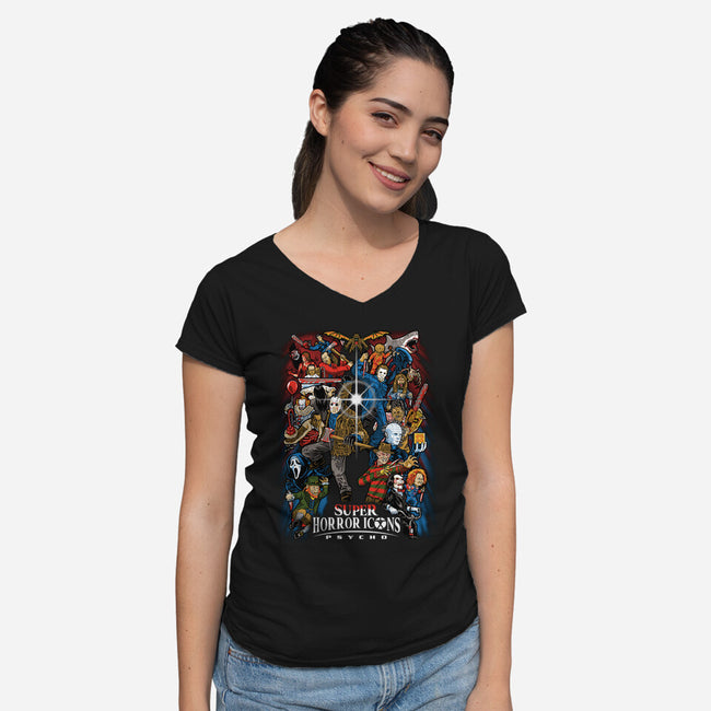 Super Horror Icons-Womens-V-Neck-Tee-PrimePremne