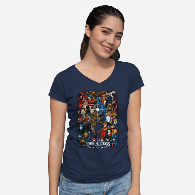 Super Horror Icons-Womens-V-Neck-Tee-PrimePremne