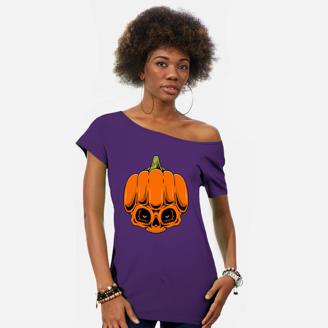 The Pumpkin Skull-Womens-Off Shoulder-Tee-Alundrart