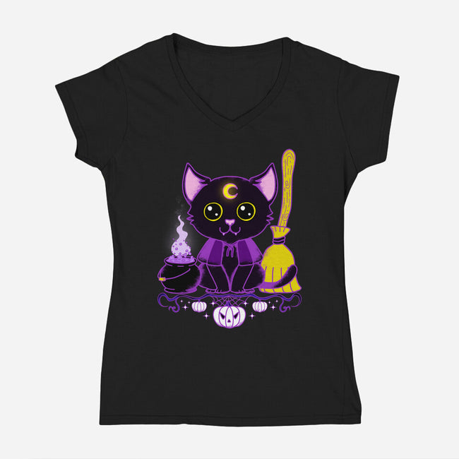 Purr Evil Evil Cat-Womens-V-Neck-Tee-Nelelelen