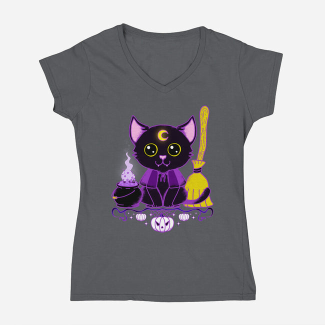 Purr Evil Evil Cat-Womens-V-Neck-Tee-Nelelelen