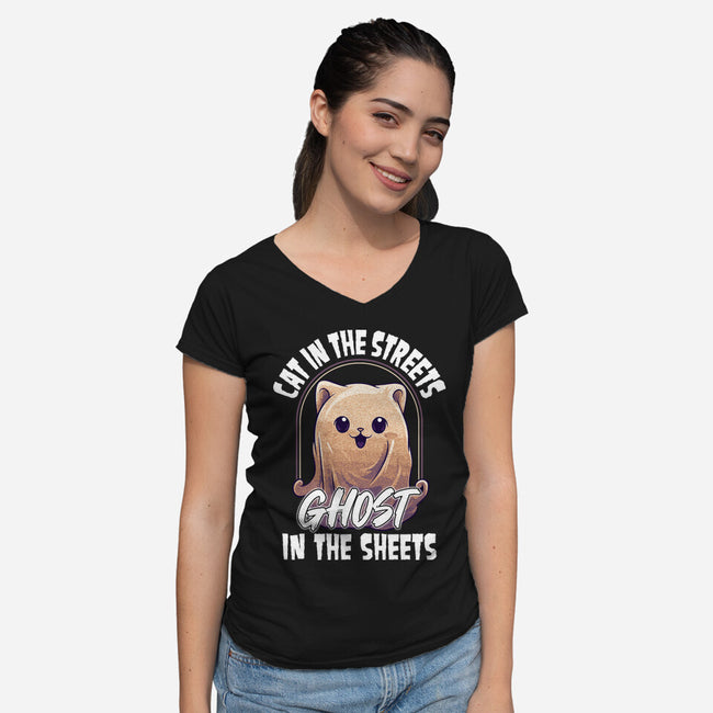 Ghost In The Sheets-Womens-V-Neck-Tee-neverbluetshirts