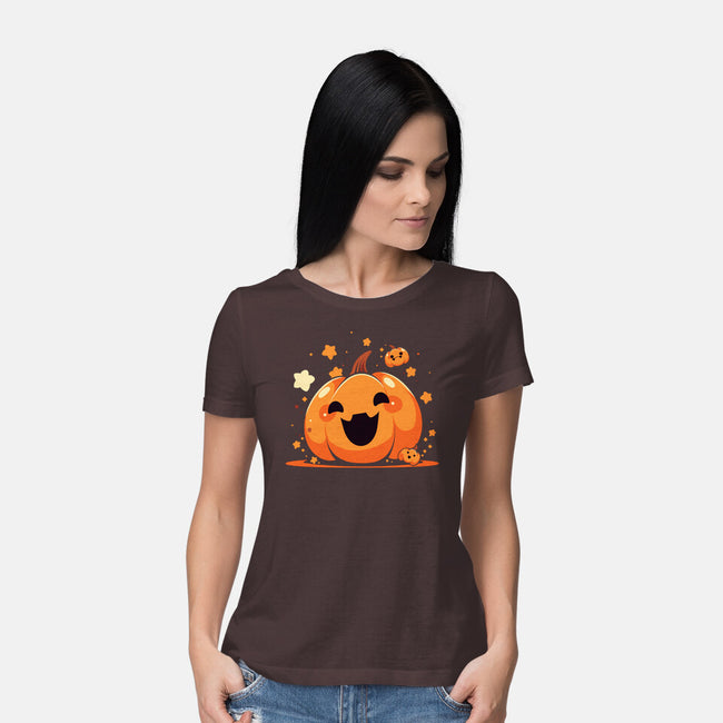 Kawaii Pumpkin Halloween-Womens-Basic-Tee-neverbluetshirts