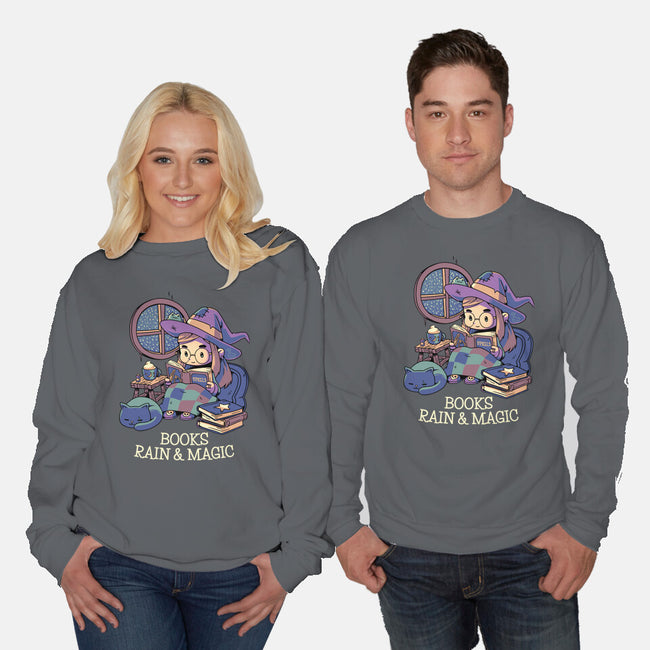 Books Rain And Magic-Unisex-Crew Neck-Sweatshirt-Geekydog