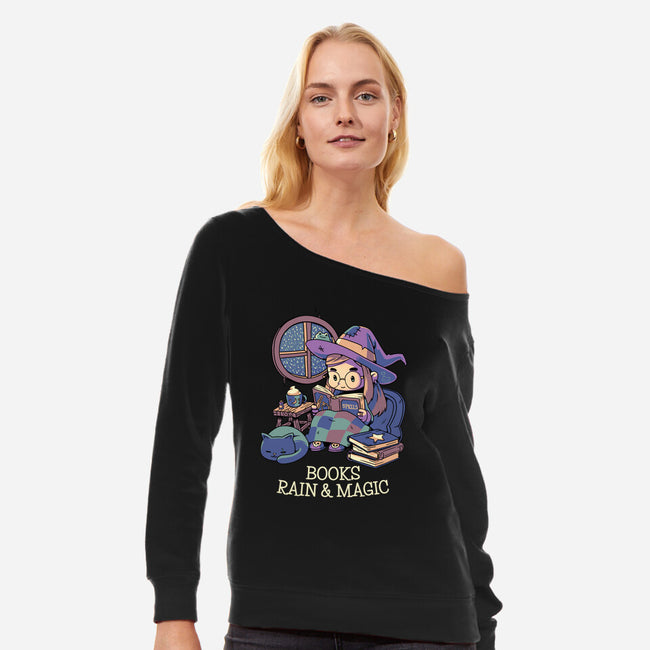 Books Rain And Magic-Womens-Off Shoulder-Sweatshirt-Geekydog