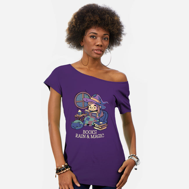 Books Rain And Magic-Womens-Off Shoulder-Tee-Geekydog